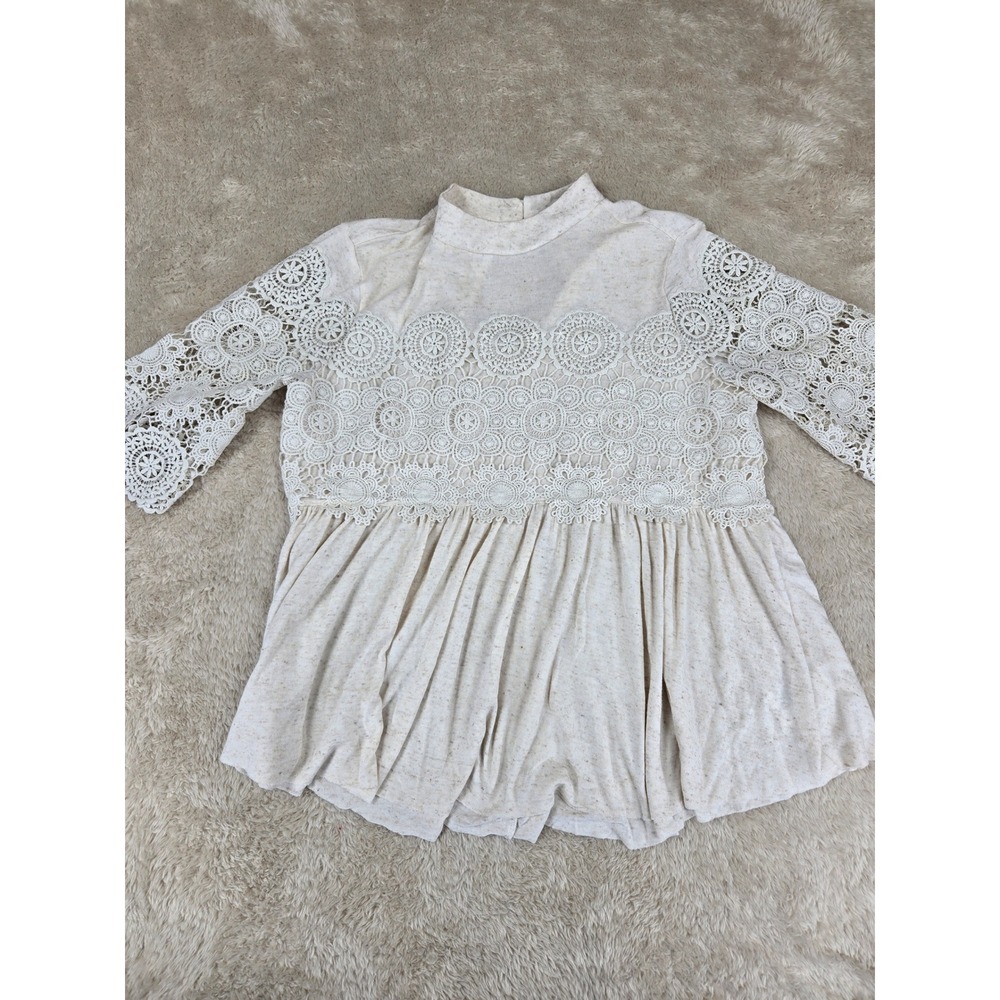 American Eagle‎ Outfitters Lace Boho Mock Neck Peasant Blouse XS Beige Speckled